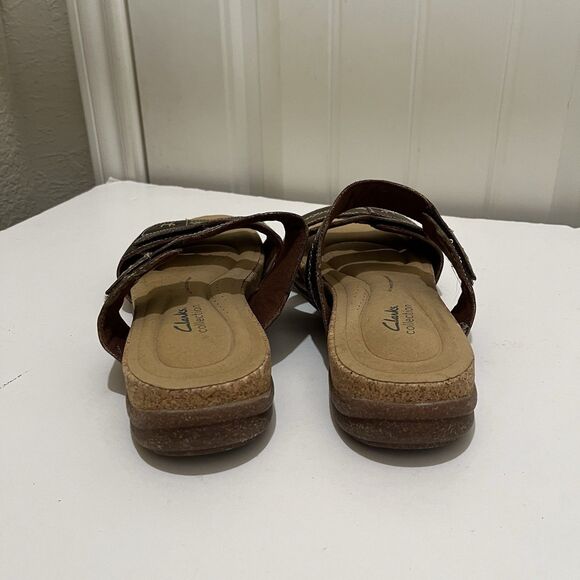 Clarks Women's Roseville Bay Leather Slip On Slide Sandals Metallic Brown Sz 11M - Picture 5 of 7